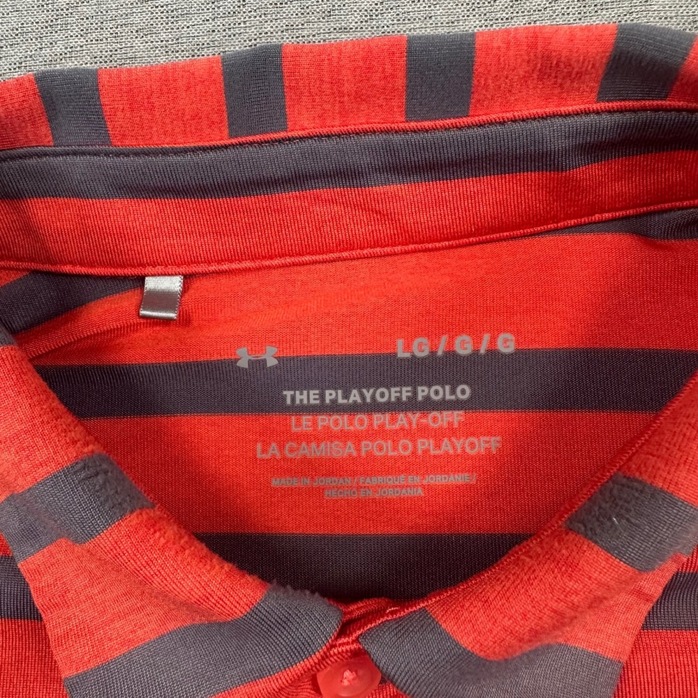 Under Armour Playoff Polo Shirt Mens L Orange Grey Striped Golf Short Sleeve - Picture 3 of 9